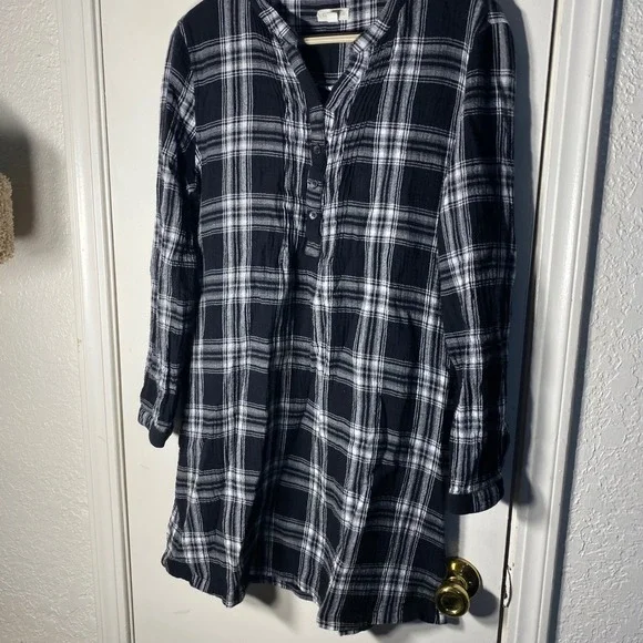Garnet Hill Black White Plaid Organic Cotton Tunic Dress 08 - Picture 3 of 7